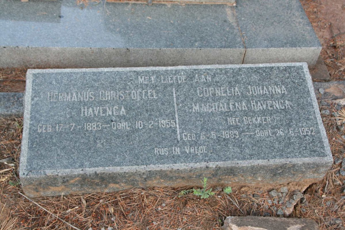 HAVENGA Hermanus Christoffel 1883-1955 &amp; Cornelia Johanna Magdalena BEKKER 1883-1952