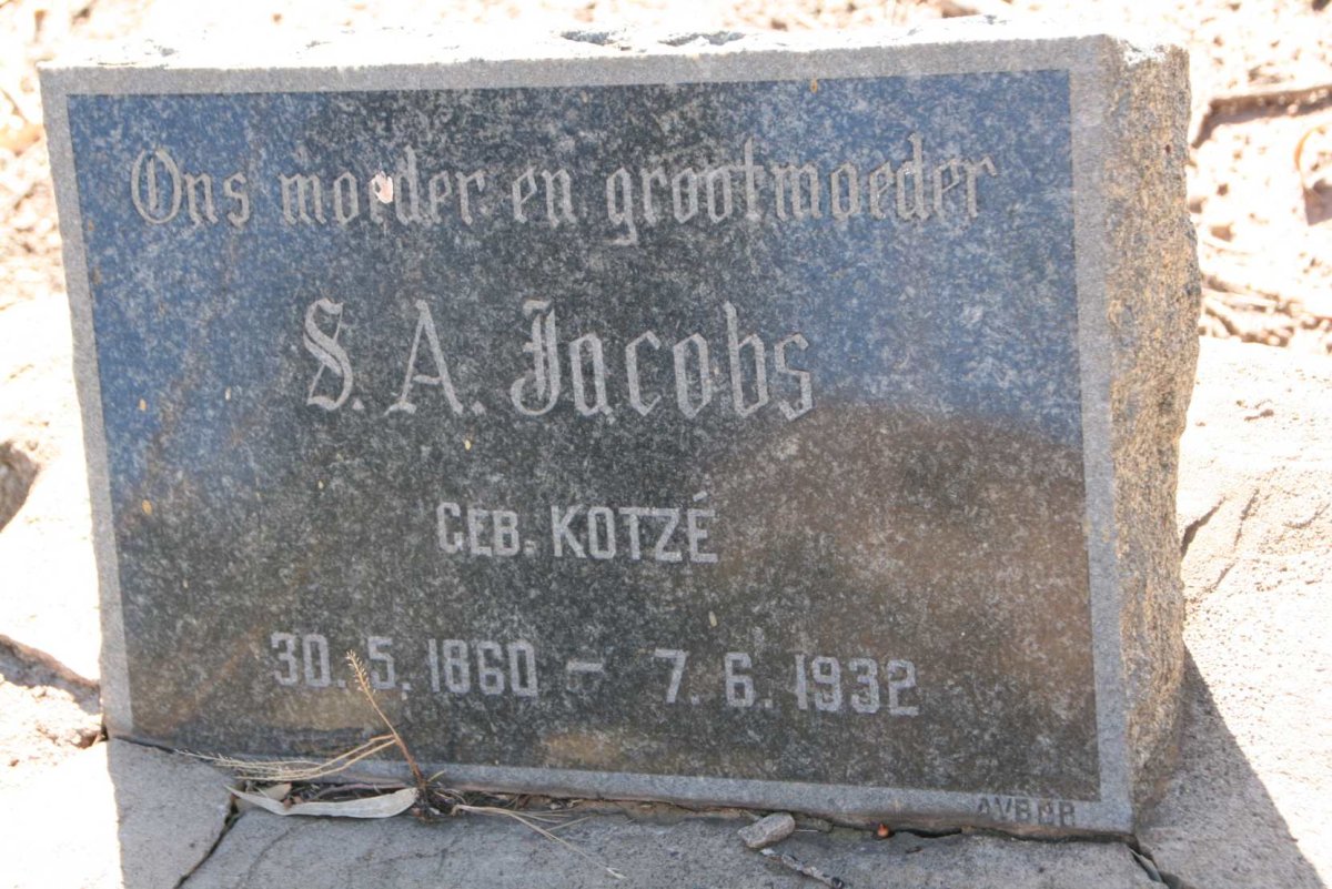 JACOBS S.A. nee KOTZÉ 1860-1932