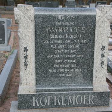 KOEKEMOER Anna Maria de V. nee VAN NIEKERK 1917-1953