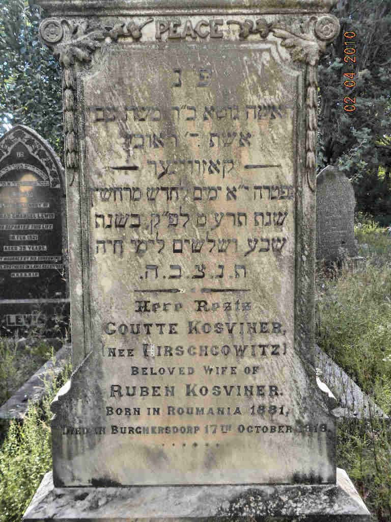 KOSVINER Goutte nee HIRSCHCOWITZ 1881-1918