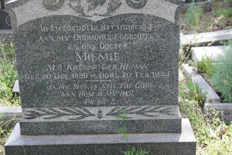 KRUGER M.S. nee HUMAN 1899-1944