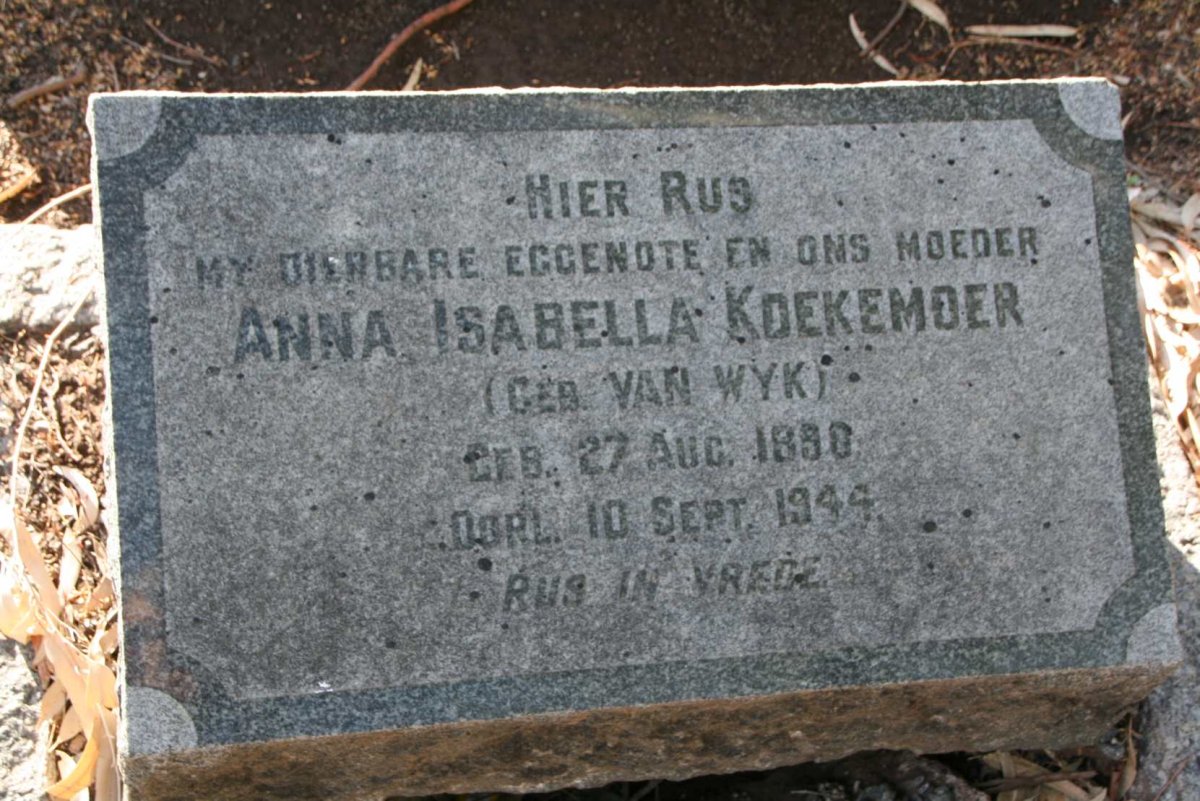 KOEKEMOER Anna Isabella nee VAN WYK 1890-1944