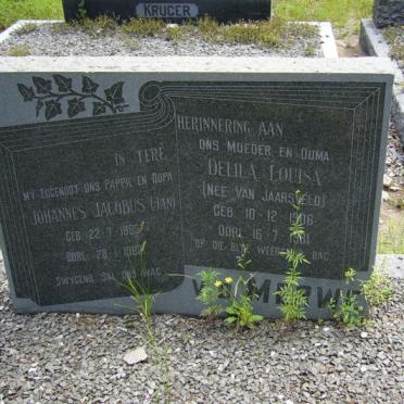 MERWE Johannes Jacobus, v.d. 1895-1963 &amp; Delila Louisa VAN JAARSVELD 1906-1981