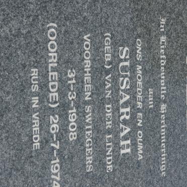 NEL Susarah, formerly SWIEGERS nee VAN DER LINDE 1908-1974
