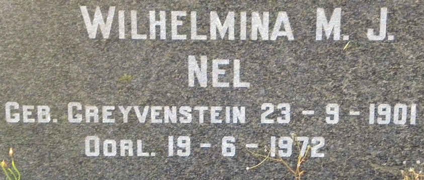 NEL Wilhelmina M.J. nee GREYVENSTEIN 1901-1972