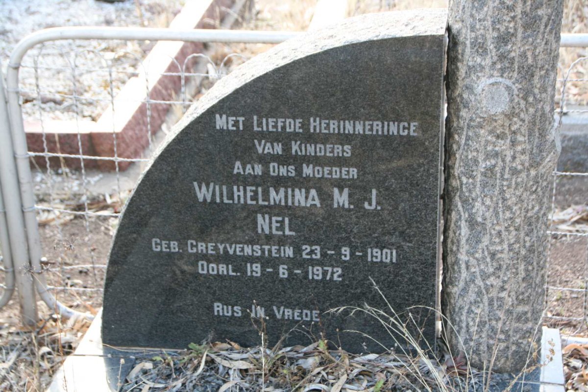 NEL Wilhelmina M.J. nee GREYVENSTEIN 1901-1972