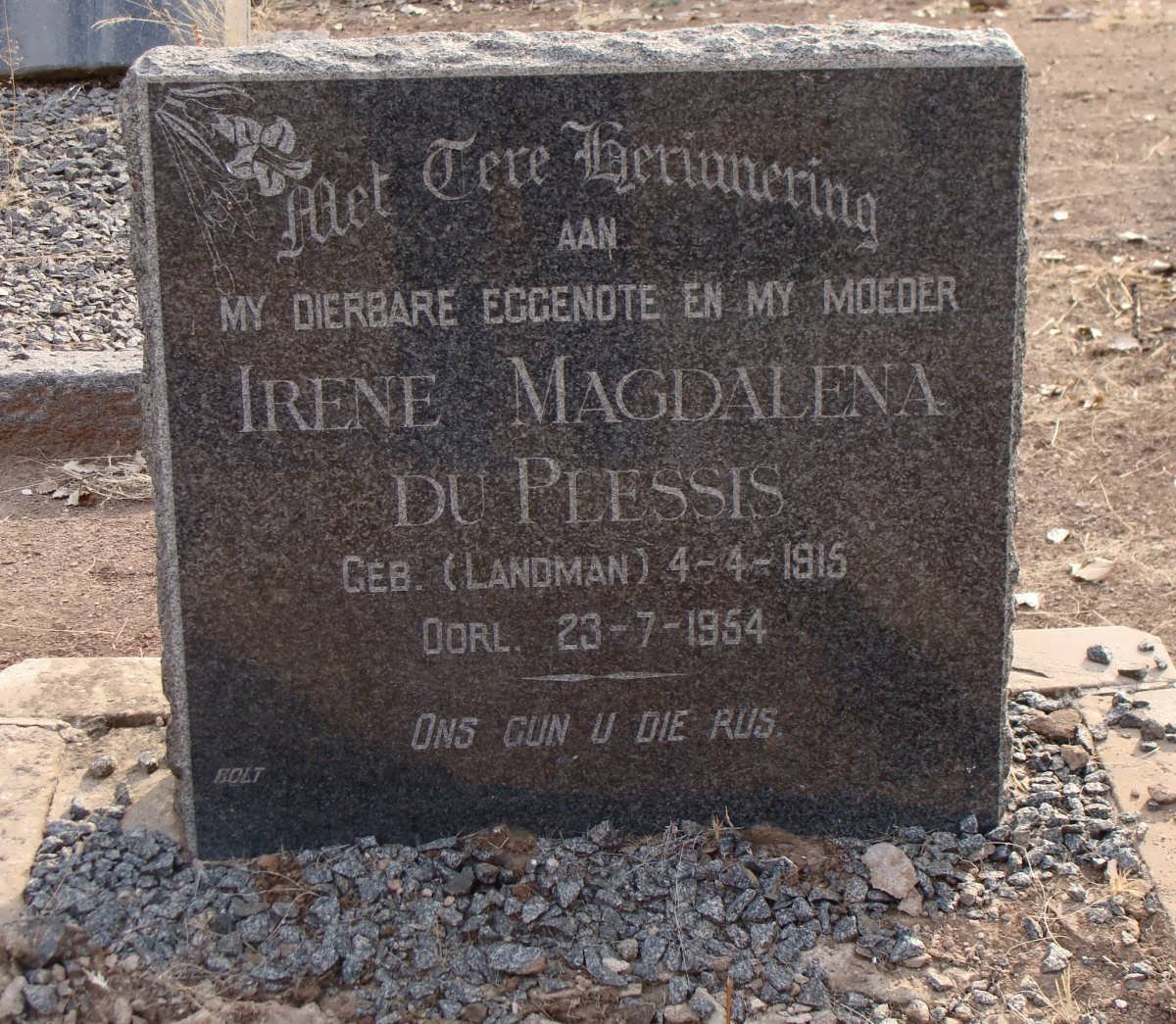 PLESSIS Irene Magdalena, du nee LANDMAN 1915-1954