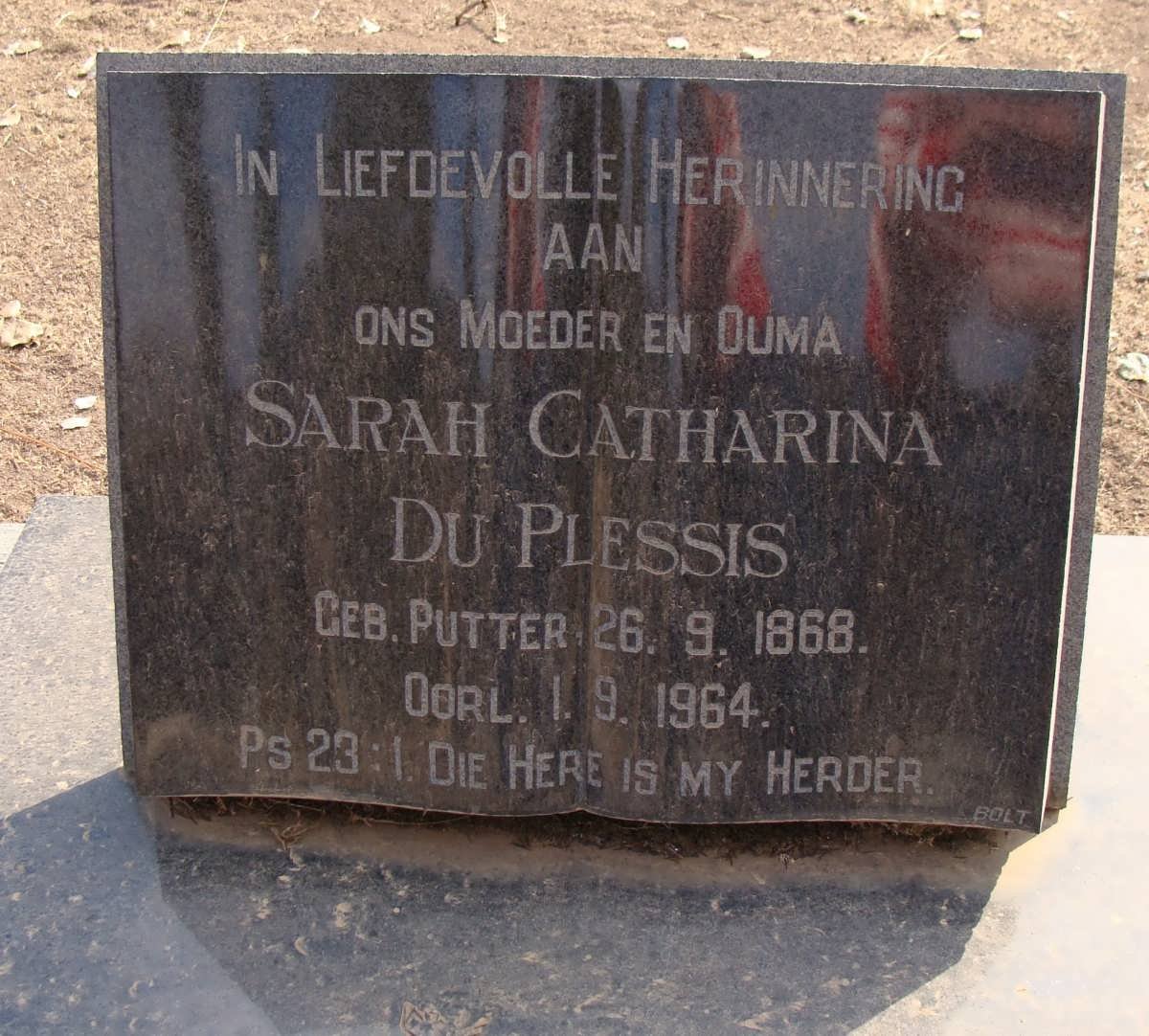 PLESSIS Sarah Catharina, du neé PUTTER 1868-1964