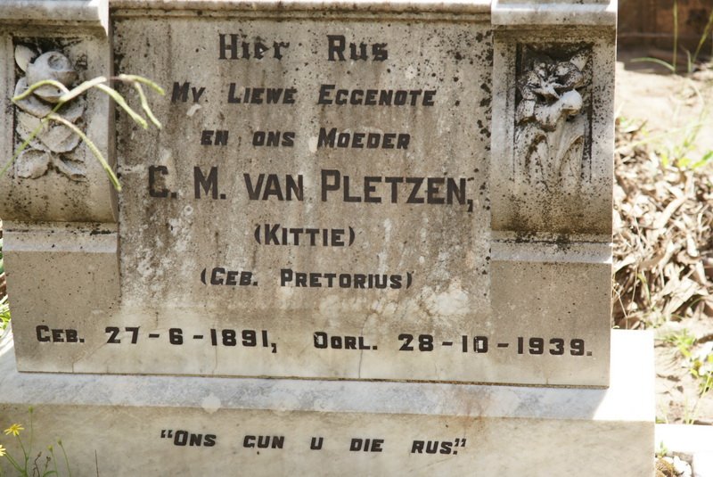 PLETZEN C.M., van nee PRETORIUS 1891-1939