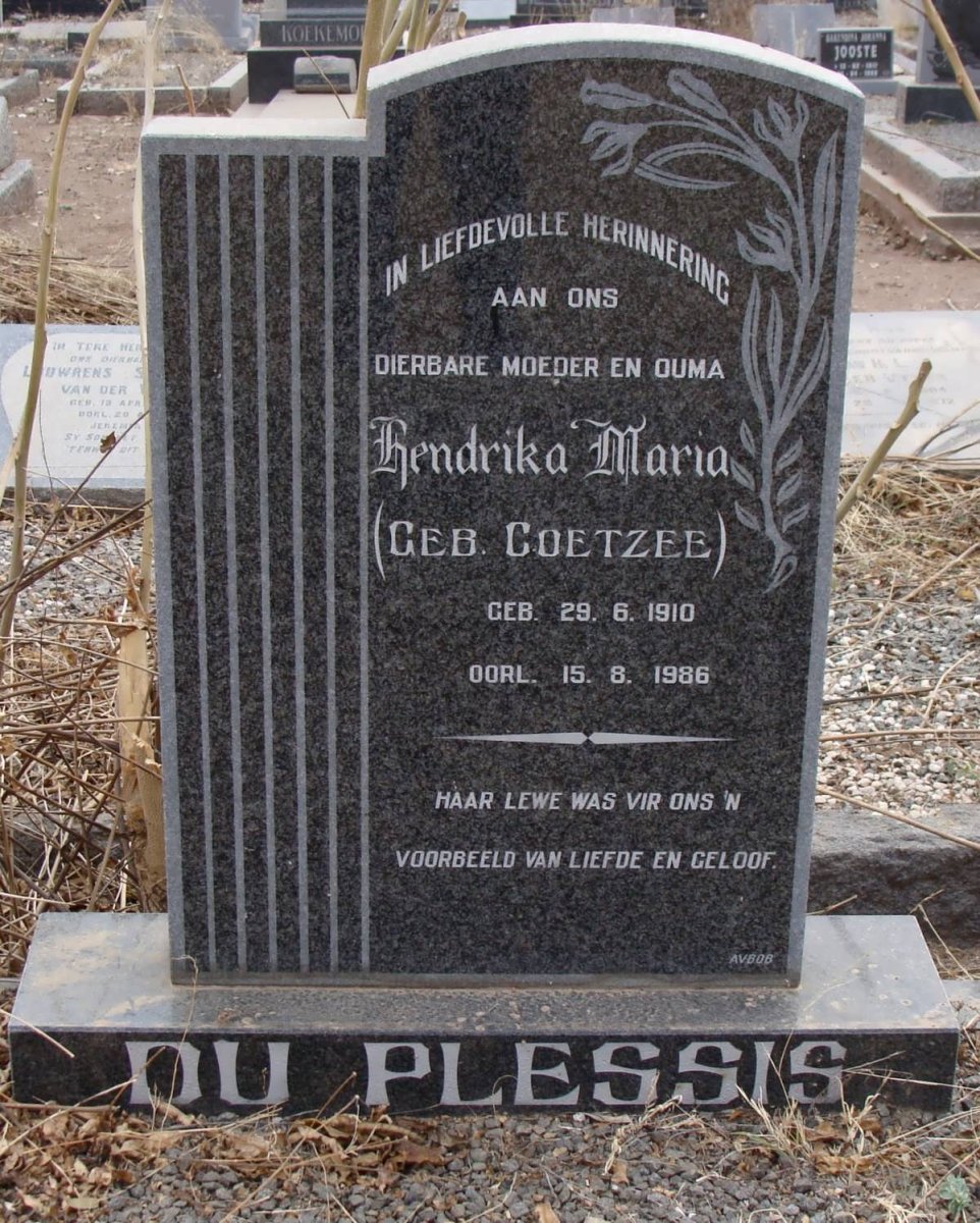 PLESSIS Hendrika Maria, du nee COETZEE 1910-1986