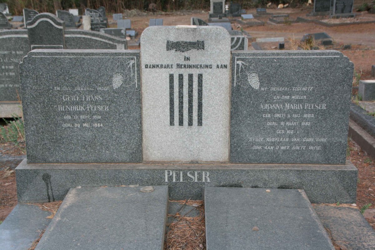 PELSER Gert Frans Hendrik 1881-1954 & Johanna Maria SMIT 1883-1952