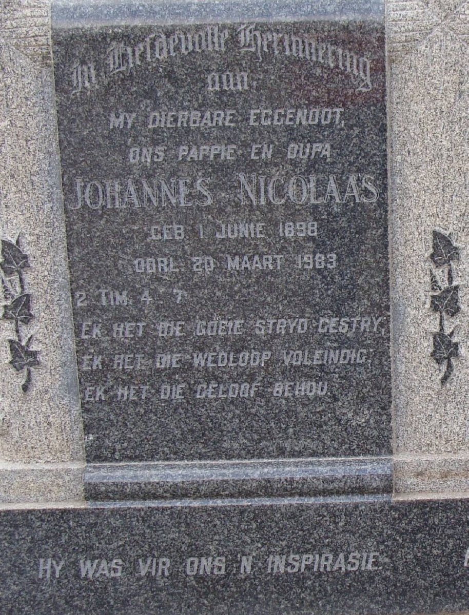 PLESSIS Johannes Nicolaas, du 1898-1983