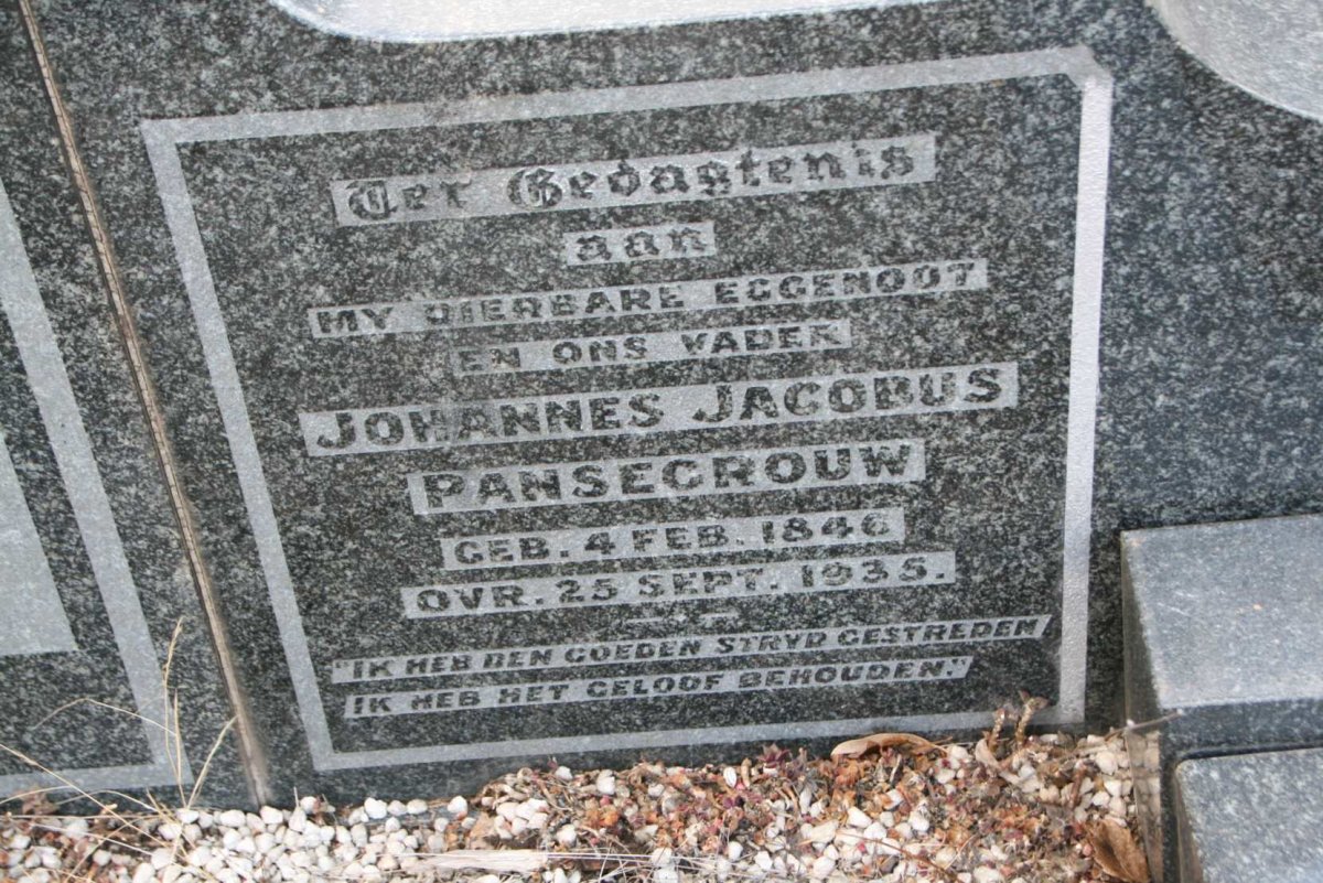 PANSEGROUW Johannes Jacobus 1846-1935 &amp; Anna Maria Jacoba PELSER 1852-1939
