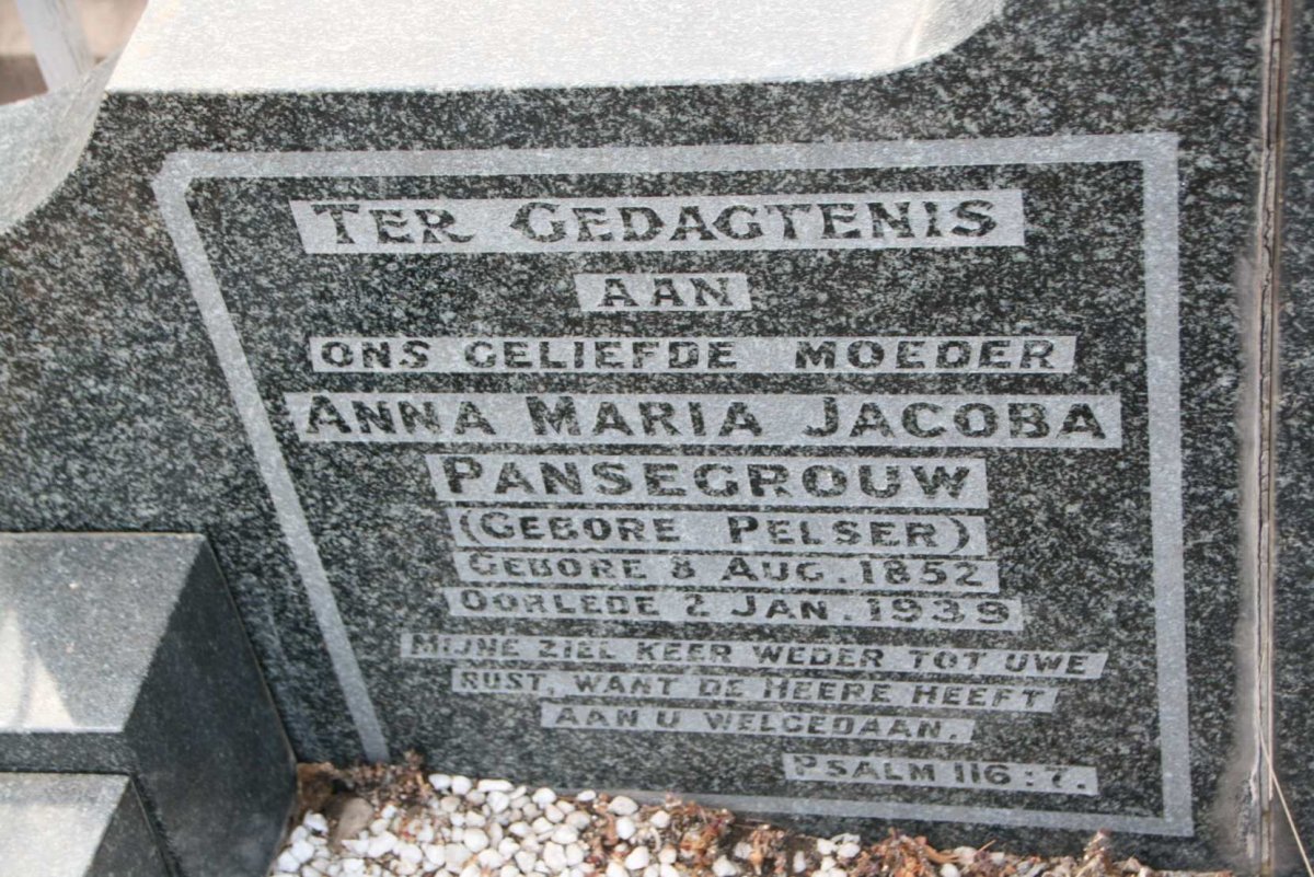 PANSEGROUW Johannes Jacobus 1846-1935 &amp; Anna Maria Jacoba PELSER 1852-1939