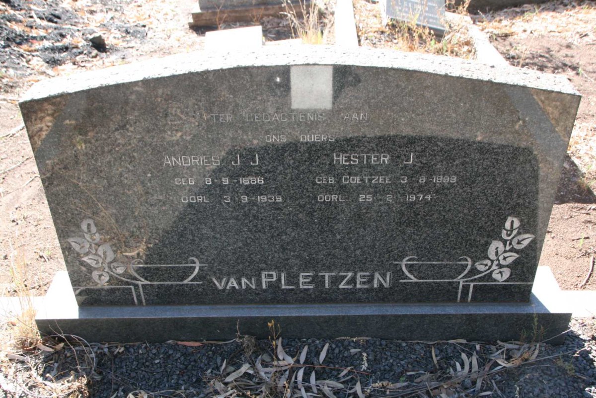 PLETZEN Andries J.J., van 1886-1939 &amp; Hester J. COETZEE 1899-1974