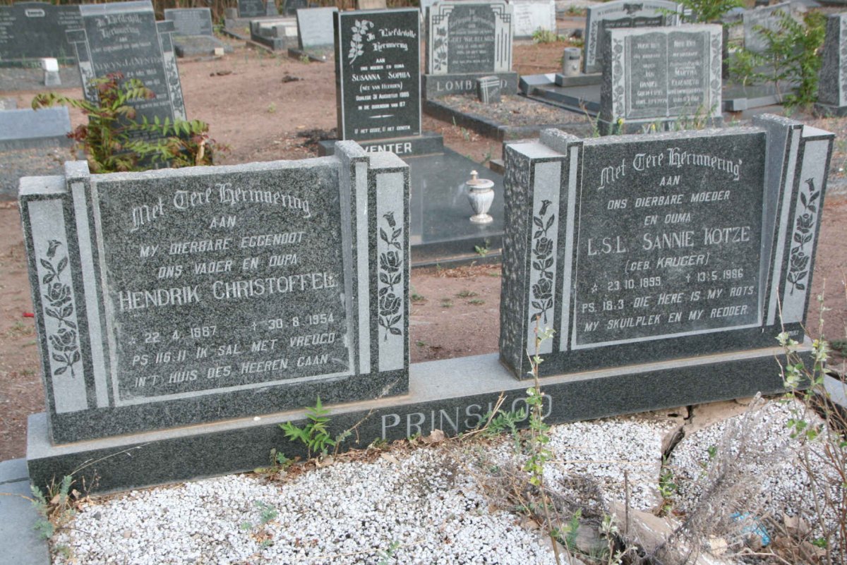 PRINSLOO Hendrik Christoffel 18?7-1954 & L.S.L. KOTZE nee KRUGER 1899-19?6