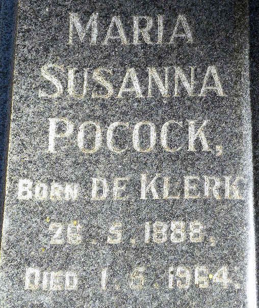 POCOCK Maria Susanna nee DE KLERK 1888-1964