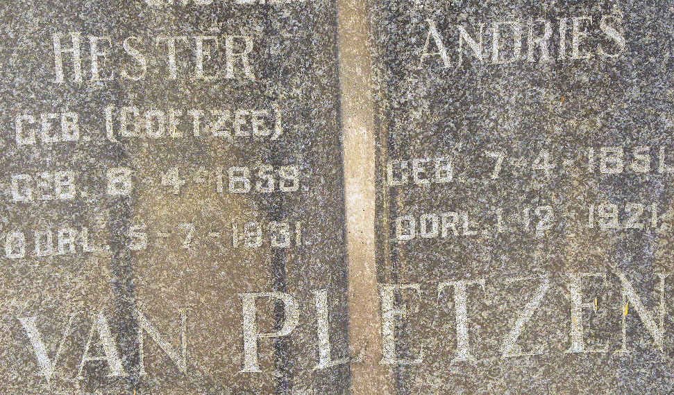 PLETZEN Andries, van 1851-1921 &amp; Hester COETZEE 1859-1931