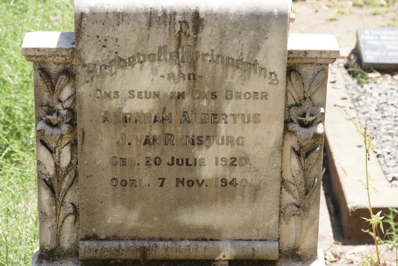 RENSBURG Abraham Albertus, J. van 1920-1940