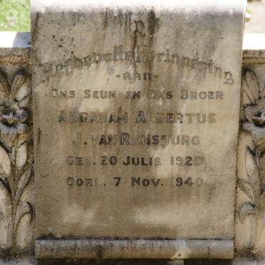 RENSBURG Abraham Albertus, J. van 1920-1940