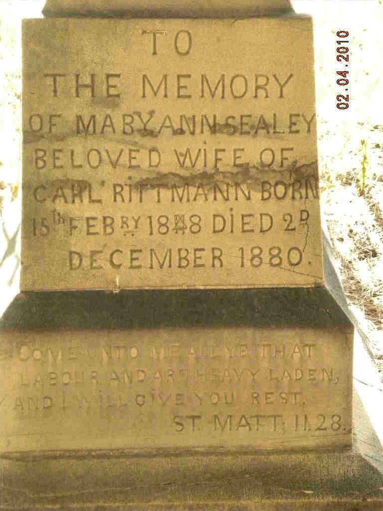 RITTMANN Maby Ann nee SEALY 1848-1880