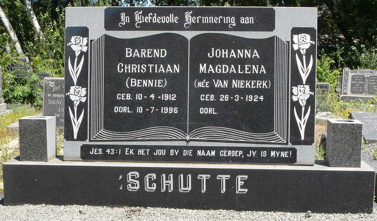 SCHUTTE Barend Christiaan 1912-1996 &amp; Johanna Magdalena VAN NIEKERK 1924-