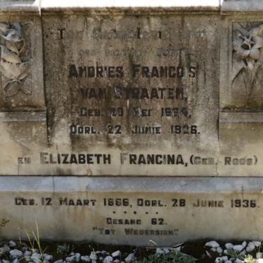 STRAATEN Andries Francois, van 1884-1926 &amp; Elizabeth Francina ROOS 1866-1936