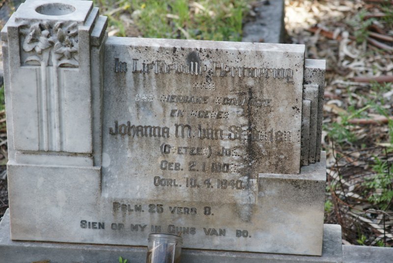 STRAATEN Johanna M., van nee COETZEE 1900-1940