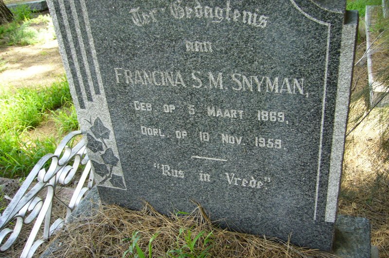 SNYMAN Francina S.M. 1869-1959