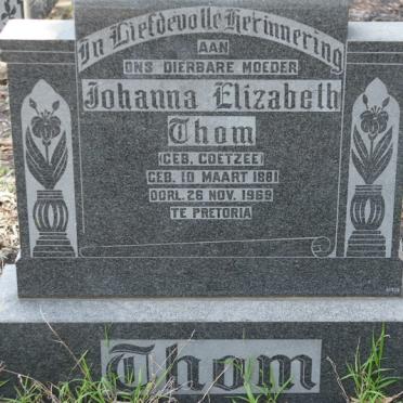 THOM Johanna Elizabeth nee COETZEE 1881-1969