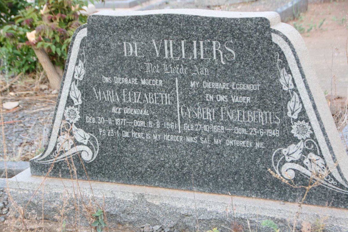 VILLIERS Gysbert Engelbertus, de 1869-1949 &amp; Maria Elizabeth ODENDAAL 1871-1961