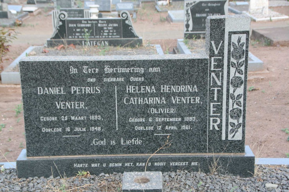 VENTER Daniel Petrus 1893-1948 &amp; Helena Hendrina Catharina OLIVIER 1893-1961