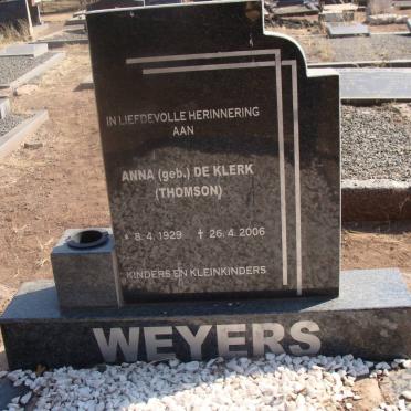WEYERS Anna voorheen THOMSON nee DE KLERK 1929-2006