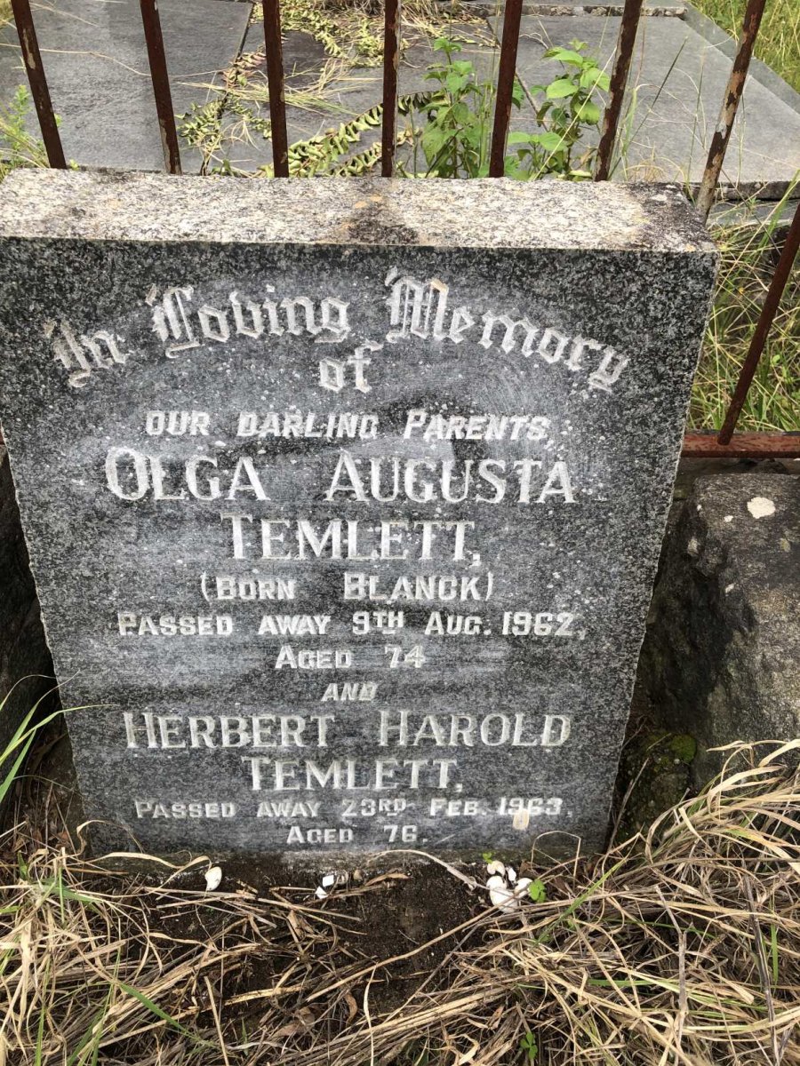 TEMLETT Herbert Harold -1963 &amp; Olga Augusta BLANCK -1962