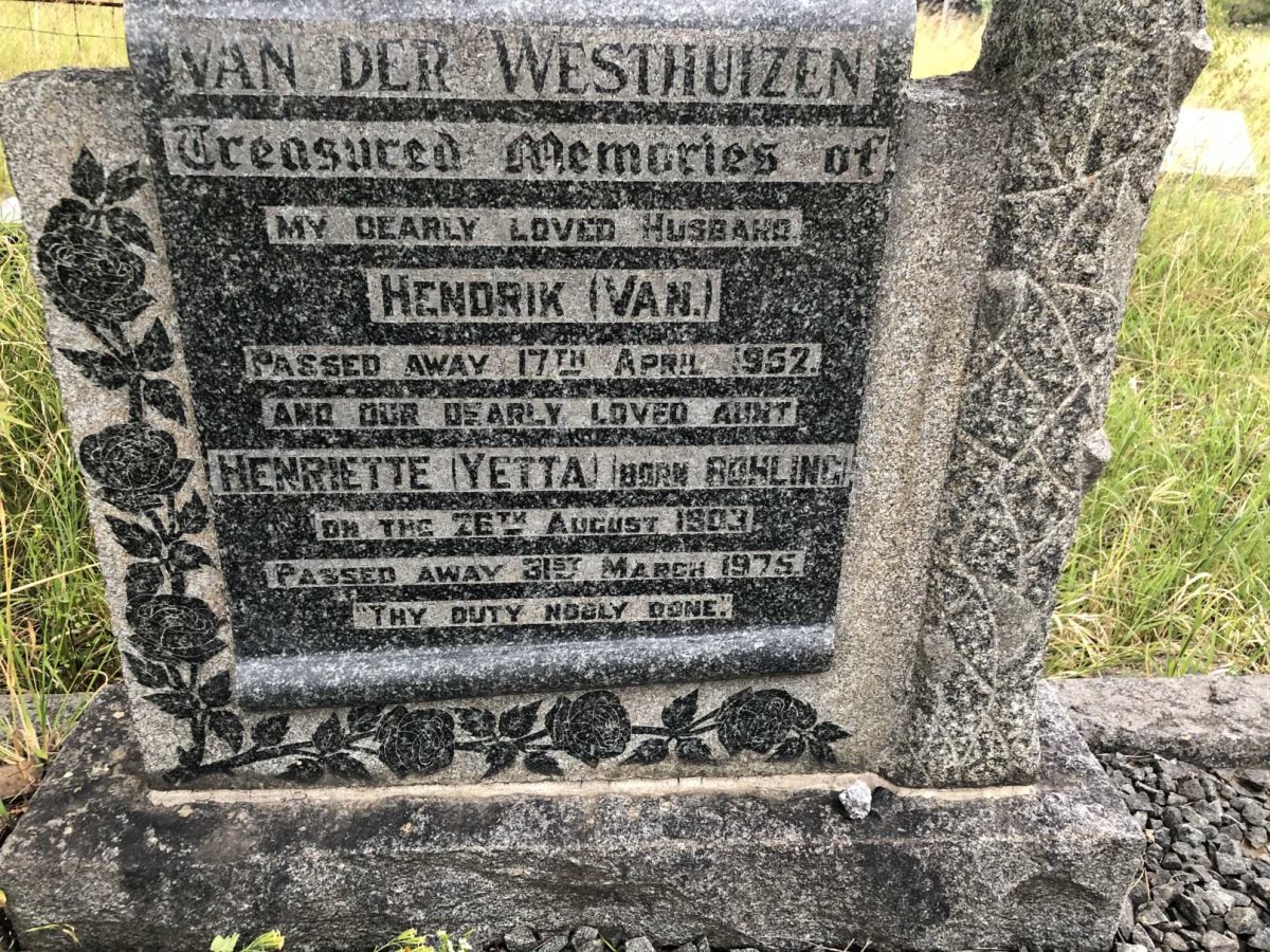WESTHUIZEN Hendrik, van der -1952 :: BOHLING Henriette 1903-1975