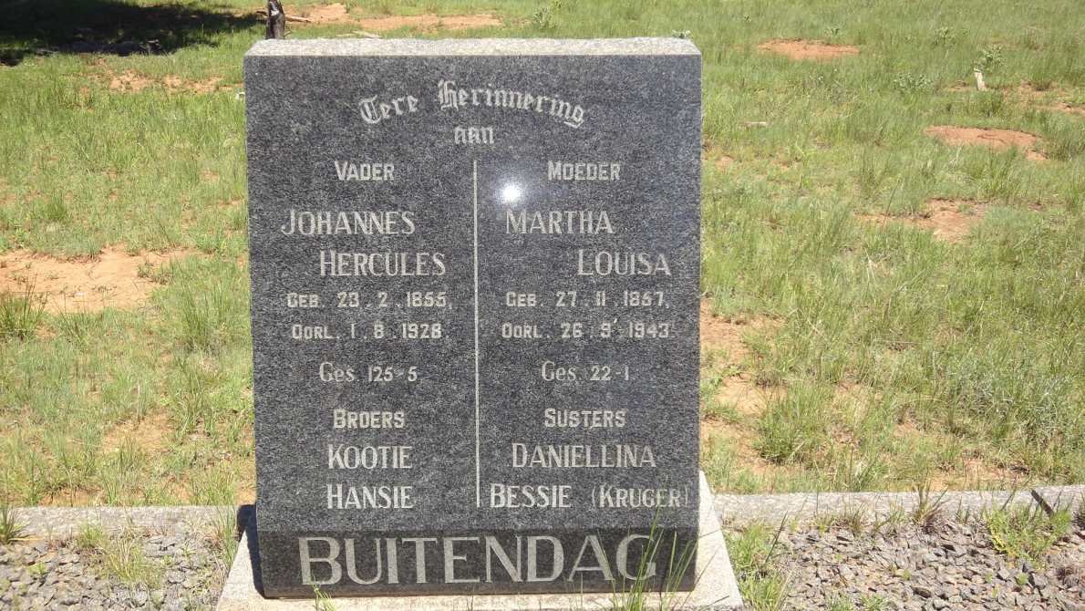 BUITENDAG Johannes Hercules 1855-1928 &amp; Martha Louisa 1857-1943