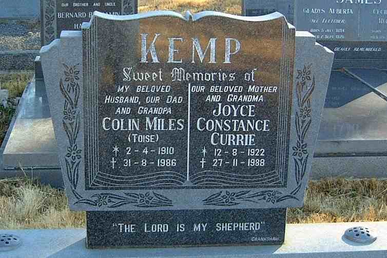 KEMP Colin Miles 1910-1986 &amp; Joyce Constance CURRIE 1922-1988