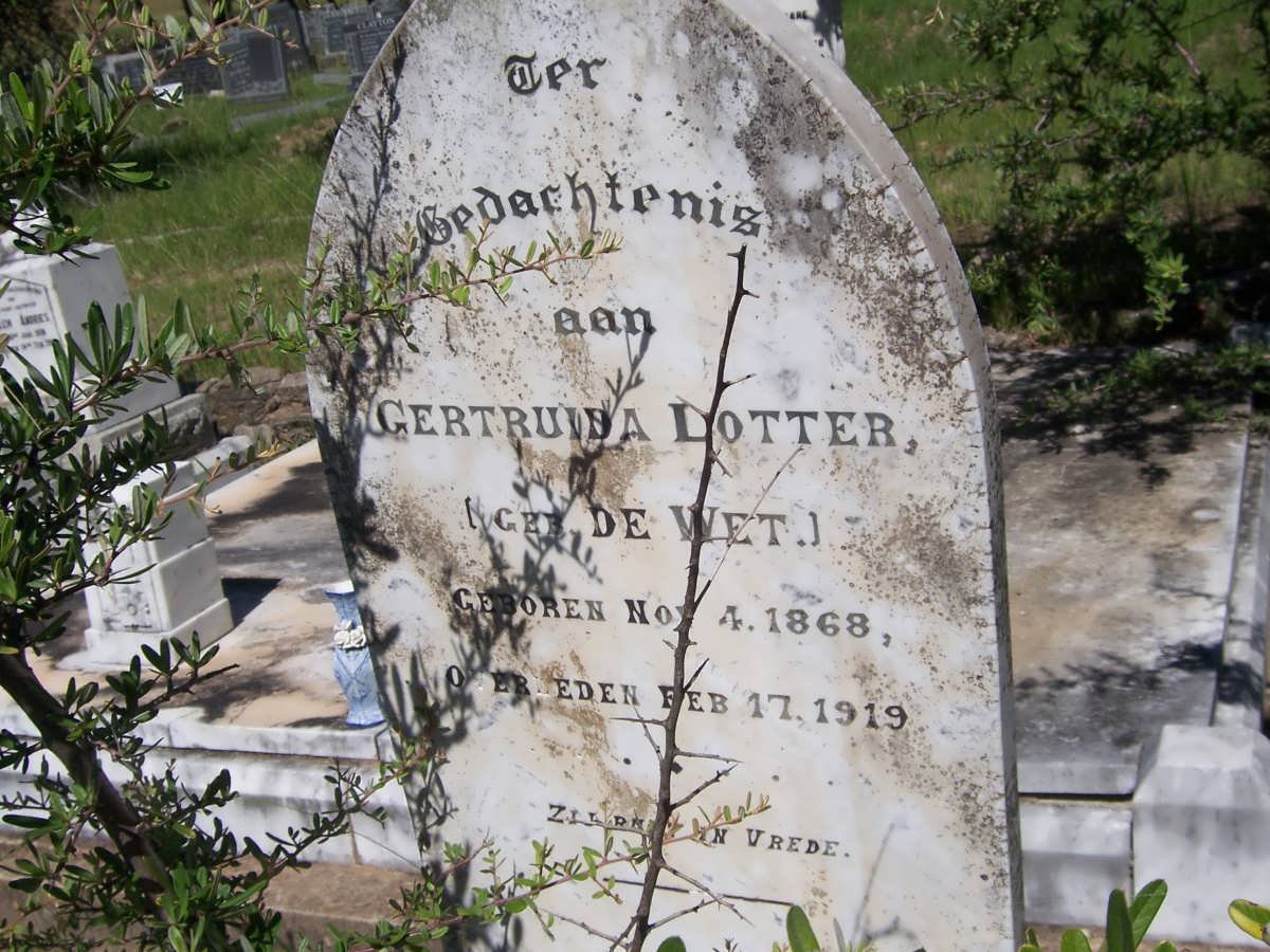 LOTTER Gertruida nee DE WET 1868-1919
