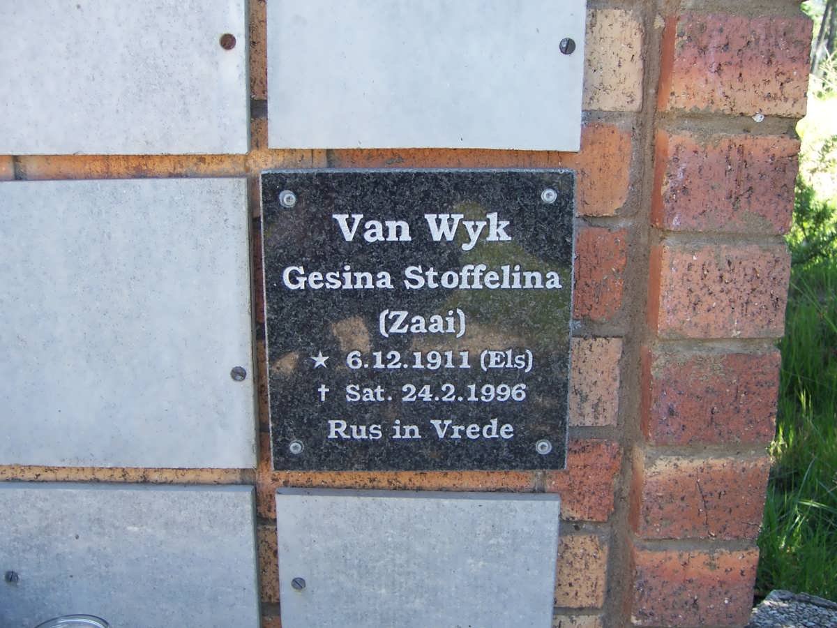 WYK Gesina Stoffelina, van nee ELS 1911-1996
