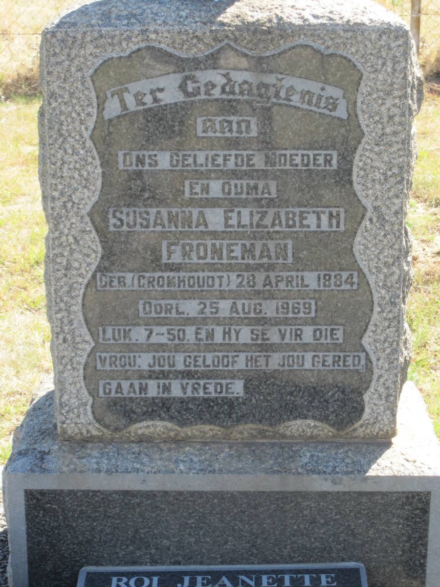 FRONEMAN Susanna Elizabeth nee CROMHOUDT 1884-1969