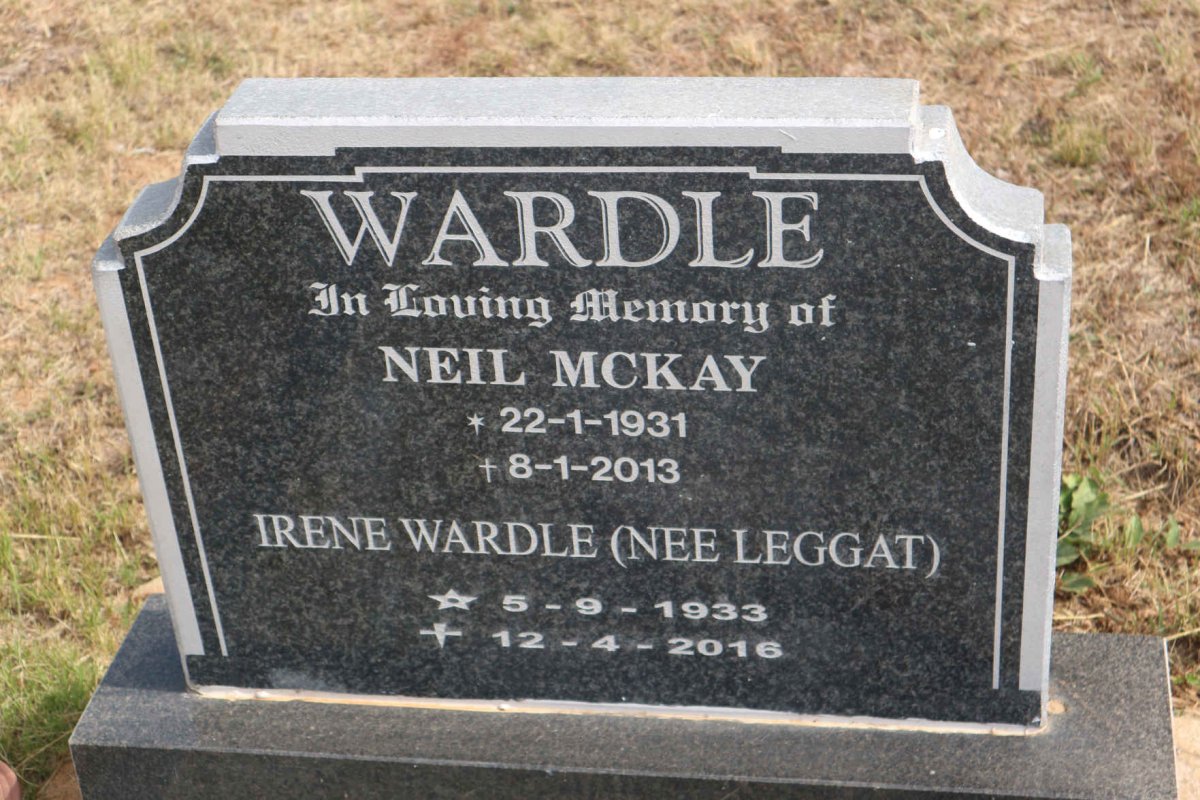 WARDLE Neil McKay 1931-2013 &amp; Irene LEGGAT 1933-2016