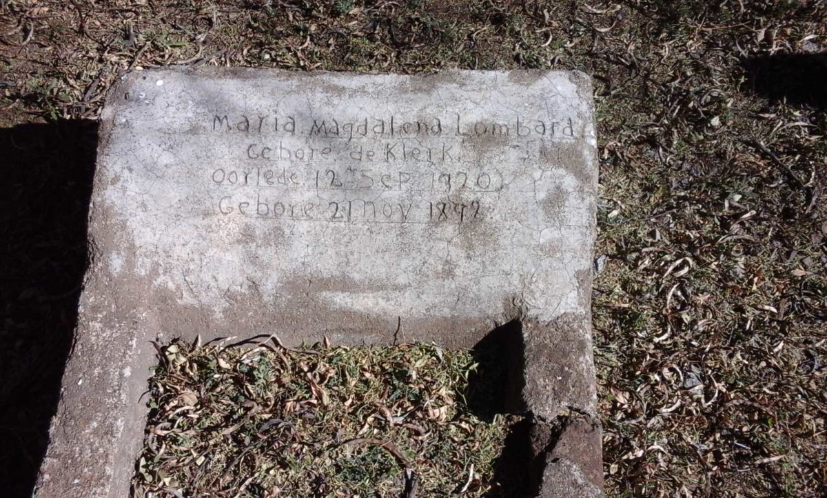 LOMBARD Maria Magdalena, nee DE KLERK 1892-1920