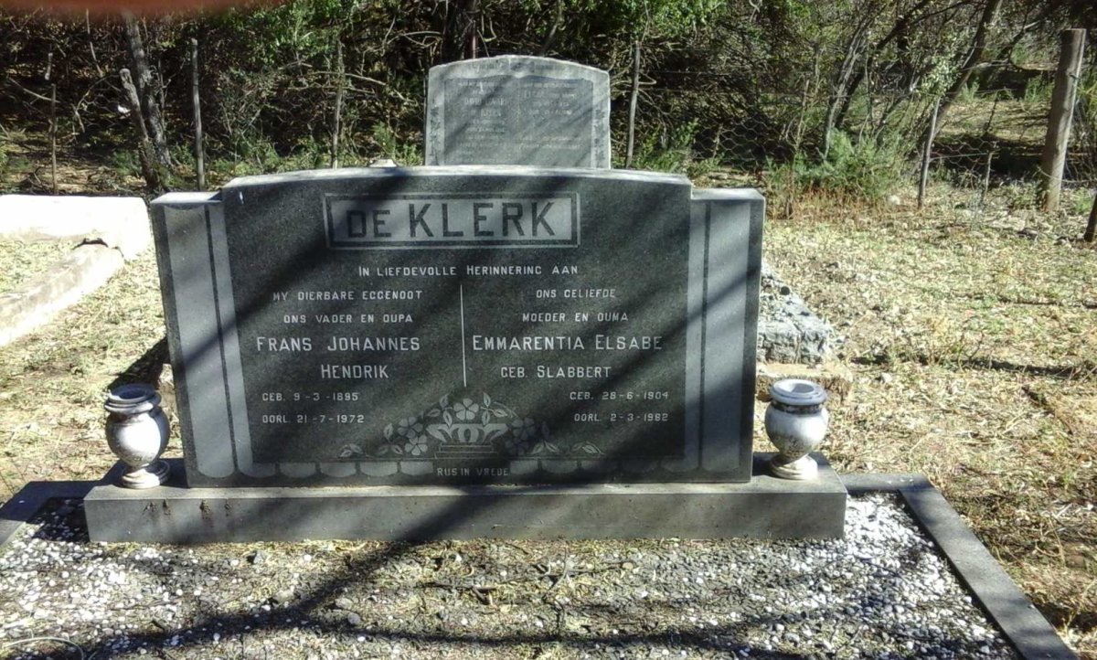 KLERK Frans Johannes Hendrik, de 1895-1972 &amp; Emmarentia Elsabe SLABBERT 1904-1982