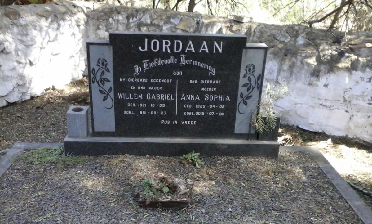 JORDAAN Willem Gabriel 1921-1981 &amp; Anna Sophia 1929-2015