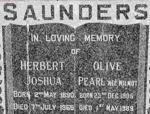SAUNDERS Herbert Joshua 1890-1965 &amp; Olive Pearl WILMOT 1906-1989