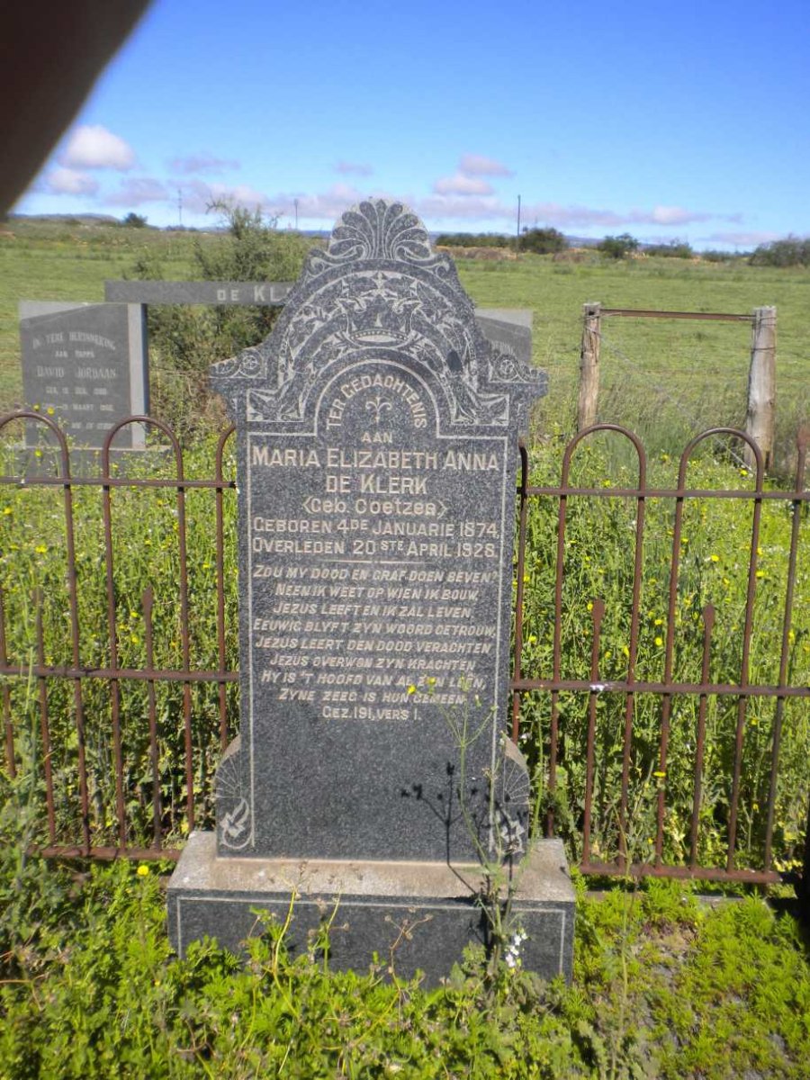 KLERK Maria Elizabeth Anna, de nee COETZEE 1874-1928