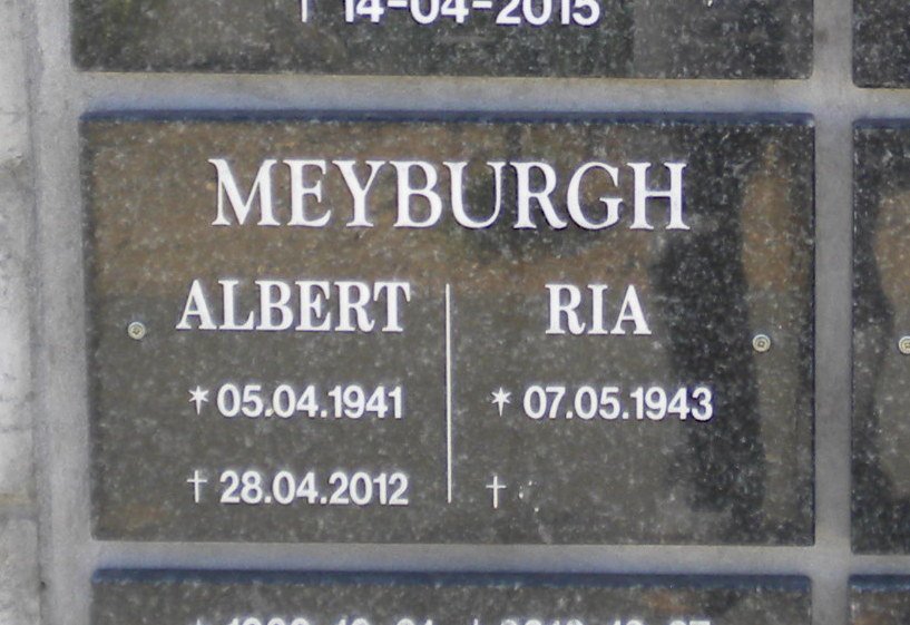 MEYBURGH Albert 1941-2012 &amp; Ria 1943-