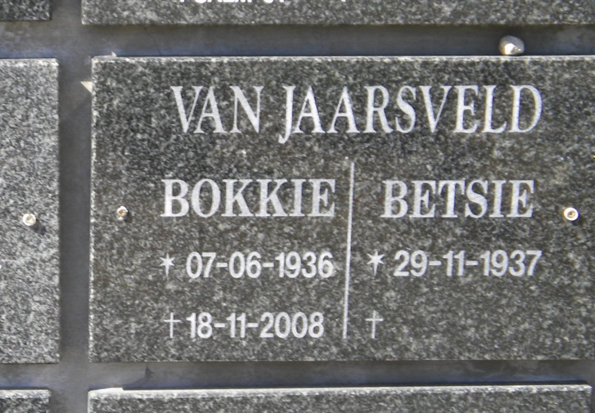 JAARSVELD Bokkie, van 1936-2008 &amp; Betsie 1937-