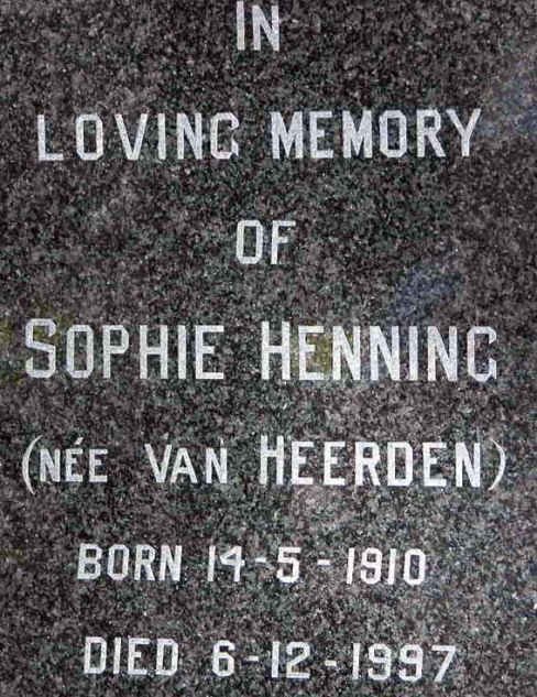 HENNING Sophie nee VAN HEERDEN 1910-1997