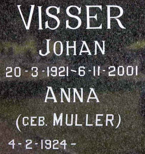 VISSER Johan 1921-2001 &amp; Anna MULLER 1924-